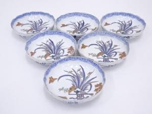 明治期　伊万里焼　染錦小皿6客